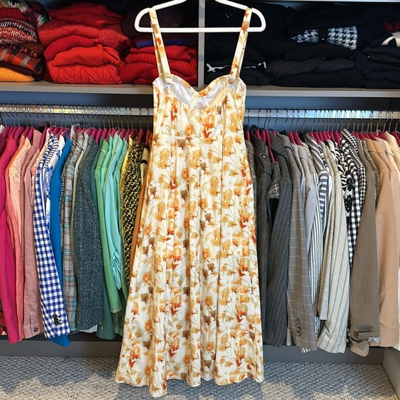 Marthea white/yellow adjustable strap back zip closure lined midi dress size XS - Picture 3 of 3